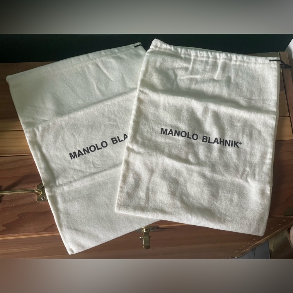 Two MANOLO BLAHNIK Drawstring Dust Bags Purse Handbag Shoes Storage 10.5x13.5”